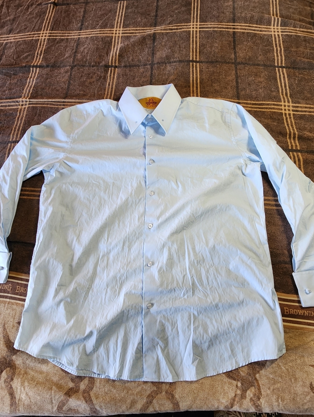 R.‎ Lewis Mens Contemporary Fit Solid Dress Shirt Light Blue 17.5 34/35 Cotton